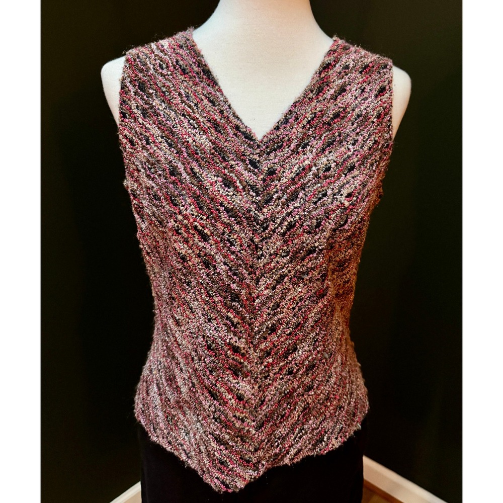 Vintage Coin Textured Knit V-Neck‎ Multicolored Sleeveless Top Women's XL